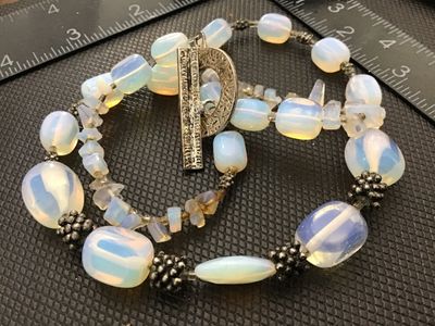 Opalite Bead and Chip Necklace with Toggle Clasp
