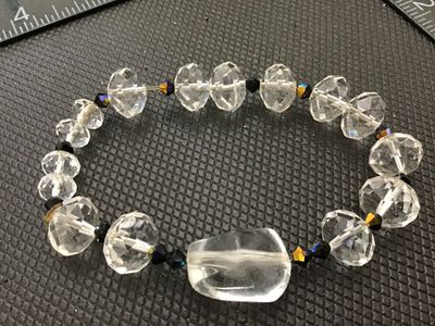 Vintage Faceted Crystal and Aurora Borealis Beaded Stretch Bracelet