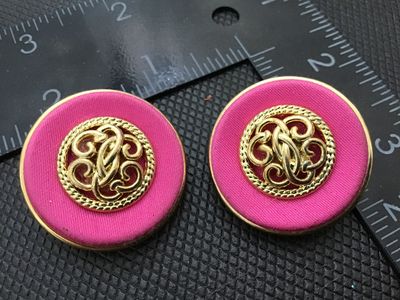 Vintage Hot Pink Fabric and Gold Tone Clip-On Earrings