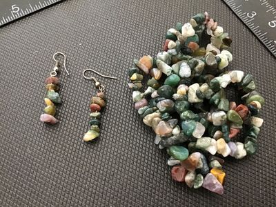 Natural Stone Chip Necklace and Matching Dangle Earrings Set