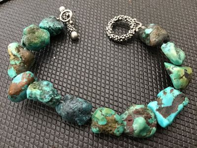 Natural Turquoise Nugget Bracelet with Silver-Tone Toggle Clasp