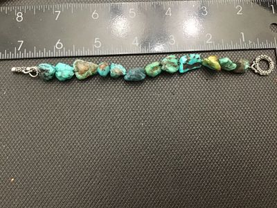 Natural Turquoise Nugget Bracelet with Silver-Tone Toggle Clasp