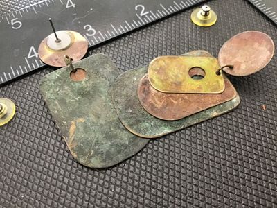 Asymmetrical Drop Earrings Mixed Copper Brass Green Patina