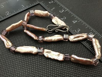 Biwa Pearl and Crystal Bead Necklace Vintage
