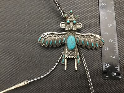 Vintage Native American Style Thunderbird Katchina Bolo Tie