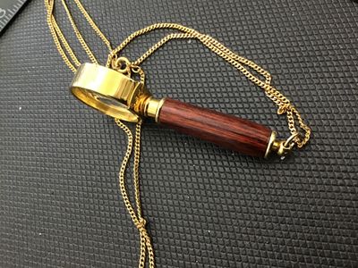 Vintage Magnifying Glass Pendant Necklace with Wood Handle