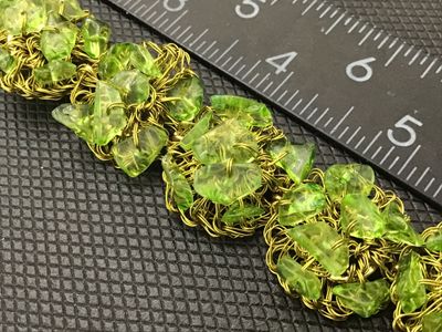 Woven Gold-Tone Wire and Green Stone Chip Bracelet