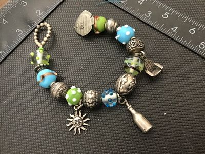 Chamilia Mixed Metal With Sterling Silver and Art Glass Charm Bracelet