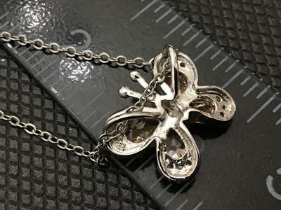 Silver Butterfly Pendant Necklace with Crystal and Peach Stones
