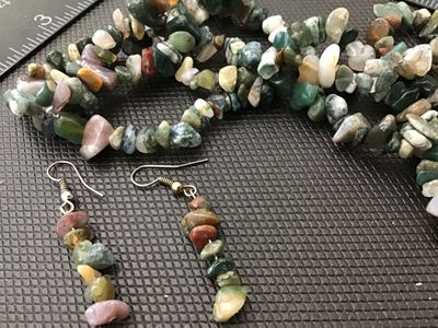 Natural Stone Chip Necklace and Matching Dangle Earrings Set
