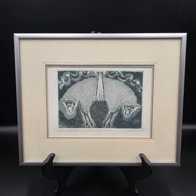 Framed and matted limited edition etching titled "a meeting of button-down minds" by Carol Lummus, numbered 272/350 and dated...