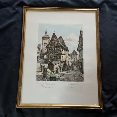 Sale Photo Thumbnail #75: 75 heiner kramer pl nlein signed original etching rothenburg germany