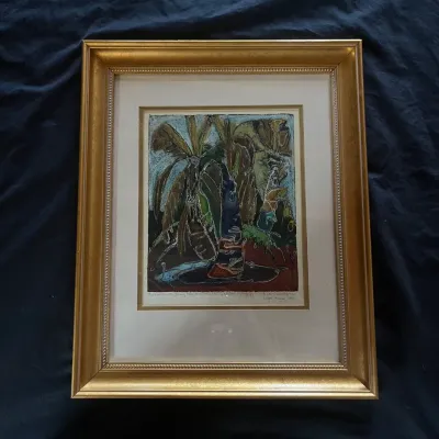 Sale Photo Thumbnail #12: 12 bruce onobrakpeya emephara young palm trees blue base