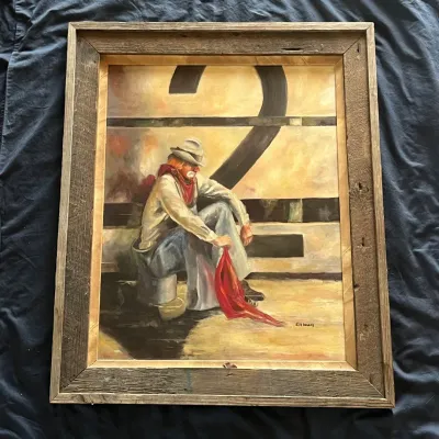 Sale Photo Thumbnail #36: 36 ken ingalls signed original rodeo clown painting