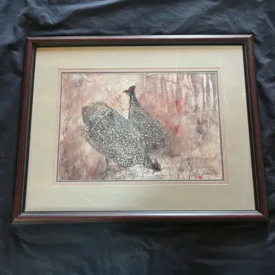 Sale Photo Thumbnail #61: 61 attributed to estelle hartley signed guinea fowl watercolor