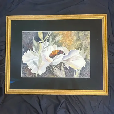 Sale Photo Thumbnail #133: 135 original watercolor white poppy floral signed gohar