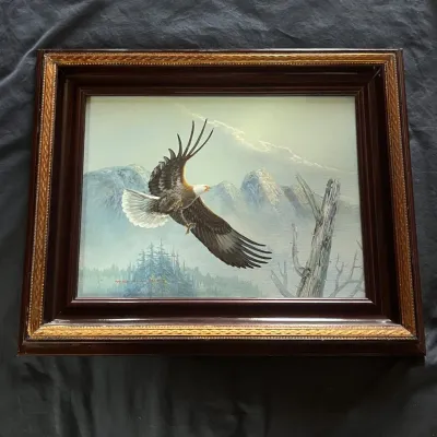 Sale Photo Thumbnail #71: 71 m p elliott full flight signed bald eagle painting