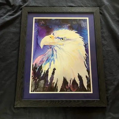 Sale Photo Thumbnail #70: 70 caly garris signed bald eagle watercolor artwork