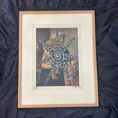 Sale Photo Thumbnail #127: 129 cm signed mixed media figurative number composition