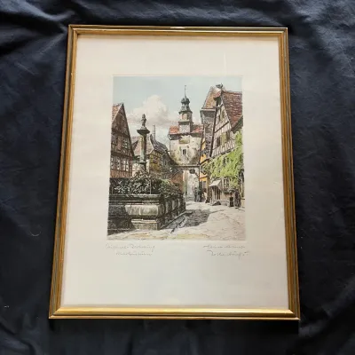 Sale Photo Thumbnail #74: 74 heiner kramer markusturm signed original etching rothenburg germany