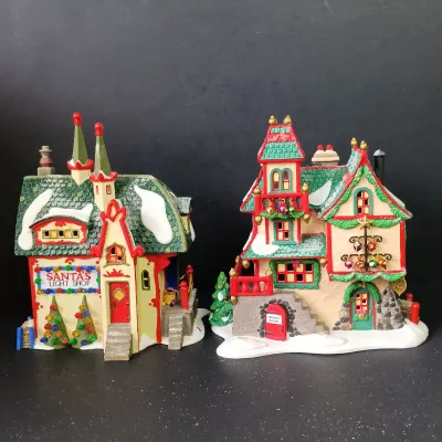 LOT 173: Department 56 North Pole Series Glass Ornament Works and Santa's Light Shop