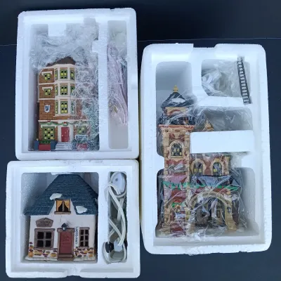 LOT 126: Department 56 Dickens' Village Series Ashwick Lane Hose & Ladder, Nephew Fred's Flat and Candle Shop