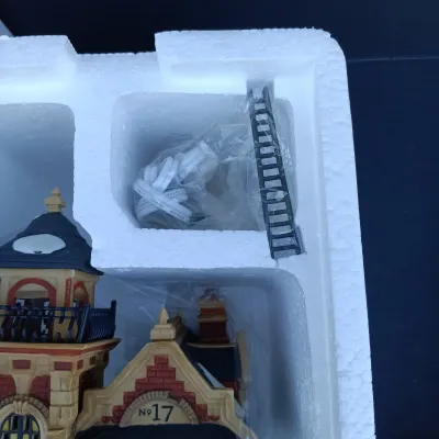 LOT 126: Department 56 Dickens' Village Series Ashwick Lane Hose & Ladder, Nephew Fred's Flat and Candle Shop