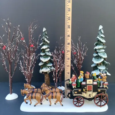 LOT 132: Department 56 Holiday Coach, Pole Pine Trees and Bare Branch Trees