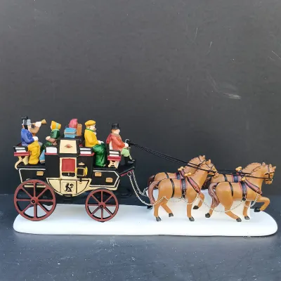 LOT 133: Department 56 Holiday Coach, Stone Train Tressel, Pencil Pines and Flexible Sisal Hedge