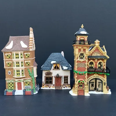 LOT 126: Department 56 Dickens' Village Series Ashwick Lane Hose & Ladder, Nephew Fred's Flat and Candle Shop
