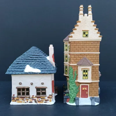 LOT 126: Department 56 Dickens' Village Series Ashwick Lane Hose & Ladder, Nephew Fred's Flat and Candle Shop