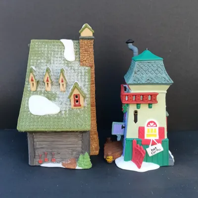 LOT 131: Department 56 Peppermint Skating Party, Untangle the Christmas Lights, A Busy Elf and Elf Bunkhouse