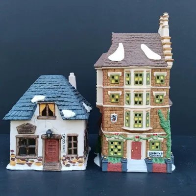 LOT 126: Department 56 Dickens' Village Series Ashwick Lane Hose & Ladder, Nephew Fred's Flat and Candle Shop