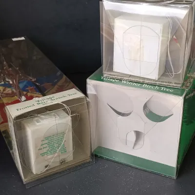 LOT 174: Department 56 Winter Oak Trees, Frosted Bare Branch Trees, Winter Birch Tree & 1988 Collectors Book