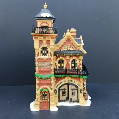 LOT 126: Department 56 Dickens' Village Series Ashwick Lane Hose & Ladder, Nephew Fred's Flat and Candle Shop