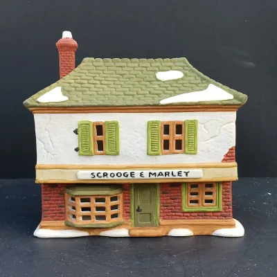 LOT 163: Department 56 Dickens' Village Series Mermaid Fish Shoppe, White Horse Bakery and Scrooge and Marley Counting House