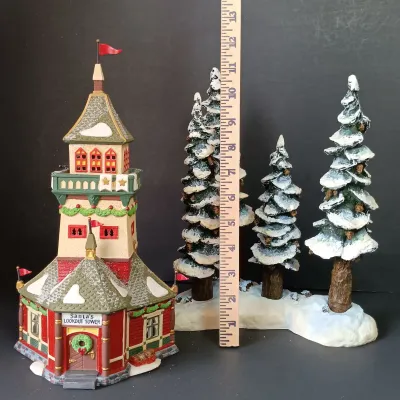 LOT 172: Department 56 North Pole Series Santa's Lookout Tower and Village Pole Pine Forest