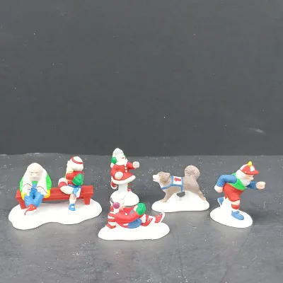 LOT 166: Department 56 North Pole Series Ginny's Cookie Treats Set, Christmas Fun Run and Have a Seat Elves