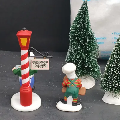 LOT 166: Department 56 North Pole Series Ginny's Cookie Treats Set, Christmas Fun Run and Have a Seat Elves