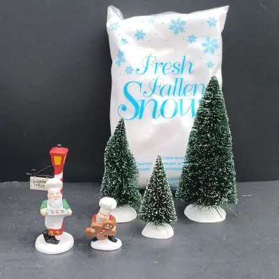 LOT 166: Department 56 North Pole Series Ginny's Cookie Treats Set, Christmas Fun Run and Have a Seat Elves