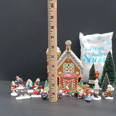 LOT 166: Department 56 North Pole Series Ginny's Cookie Treats Set, Christmas Fun Run and Have a Seat Elves