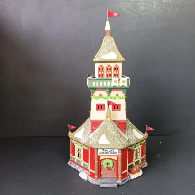 LOT 172: Department 56 North Pole Series Santa's Lookout Tower and Village Pole Pine Forest