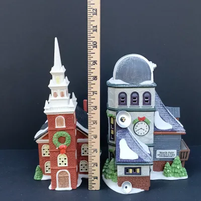 LOT 122: Department 56 North Pole Series Weather and Time Observatory with New England Village Series Old North Church