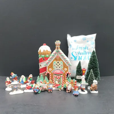 LOT 166: Department 56 North Pole Series Ginny's Cookie Treats Set, Christmas Fun Run and Have a Seat Elves