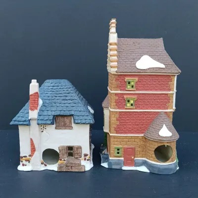 LOT 126: Department 56 Dickens' Village Series Ashwick Lane Hose & Ladder, Nephew Fred's Flat and Candle Shop