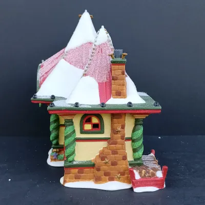 LOT 129: Department 56 North Pole Series Santa's Visiting Center Gift Set with Village Icicle Trees