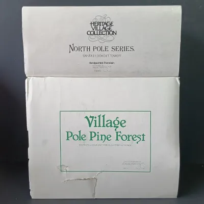 LOT 172: Department 56 North Pole Series Santa's Lookout Tower and Village Pole Pine Forest