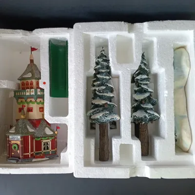 LOT 172: Department 56 North Pole Series Santa's Lookout Tower and Village Pole Pine Forest