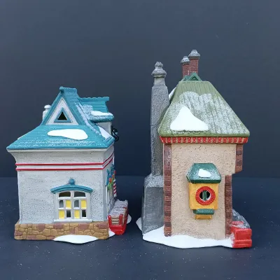 LOT 123: Department 56 North Pole Series Orly's Bell & Harness Supply, North Pole Express Depot and Beard Barber Shop