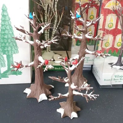 LOT 175: Department 56 Frosted Bare Branch Trees, Winter Birch Tree, Pine Cone Trees & Winter Oak Trees